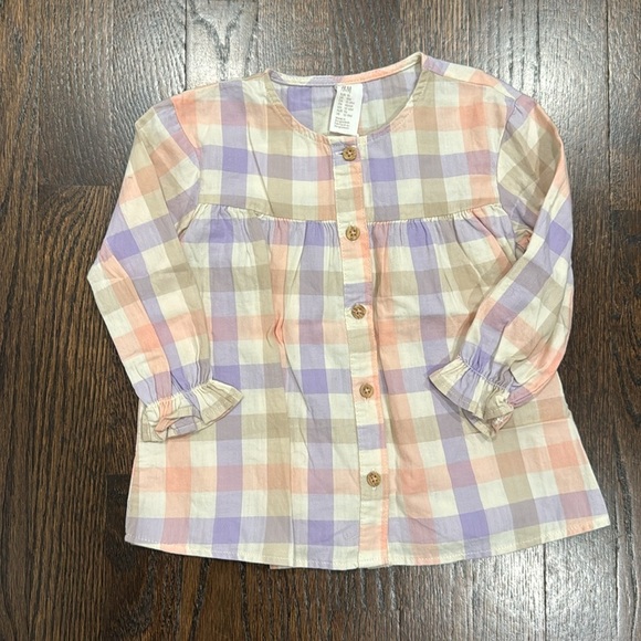H&M Girl shirt bundle Pink Ruffle and Plaid Button-Up Shirt - Picture 2 of 8